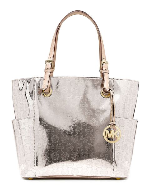 michael kors jet set metallic nickel tote|Michael Kors large open tote.